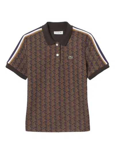 Lacoste Geometric-pattern Polo Top In Brown