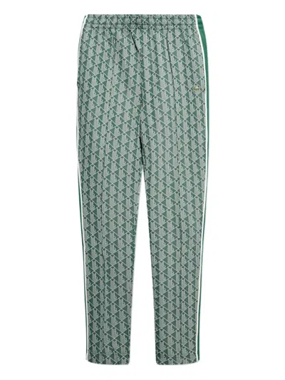 Lacoste Geometric-pattern Side-stripe Trousers In Green