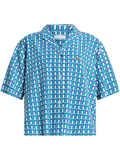 Lacoste Geometric-print Button-up Shirt In White