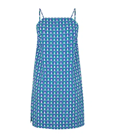Lacoste Geometric Print Slip Mini Dress In Blue