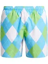 Lacoste Geometric-print Swim Shorts In Blue