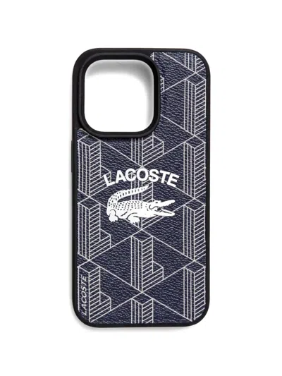 Lacoste Geometric-print Iphone 15 Pro 6.1 Case In Blue