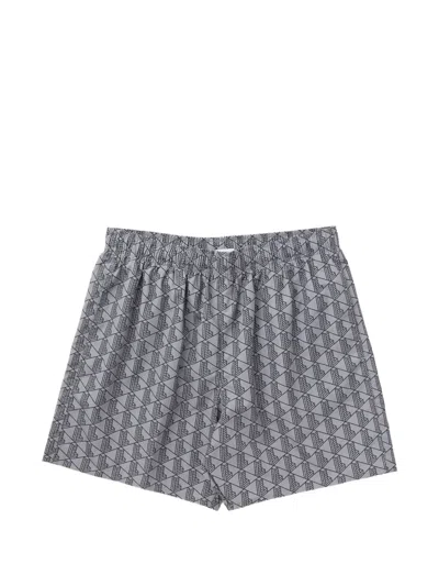 Lacoste Geometric-print Swim Shorts In Gray