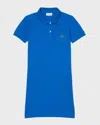 Lacoste Kids' Girl's Embroidered Crocodile Pique Polo Dress In Dark Blue