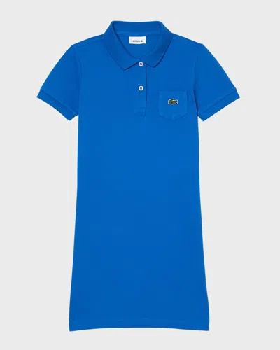Lacoste Girl's Embroidered Crocodile Pique Polo Dress In Dark Blue