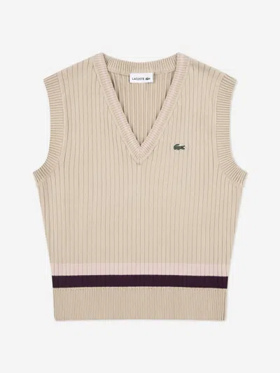 Lacoste Babies'  Girls Brushed Rib Sweater Vest In Brown