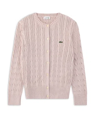 Lacoste Girls' Cable Knit Cotton Cardigan Big Kid In Neutral