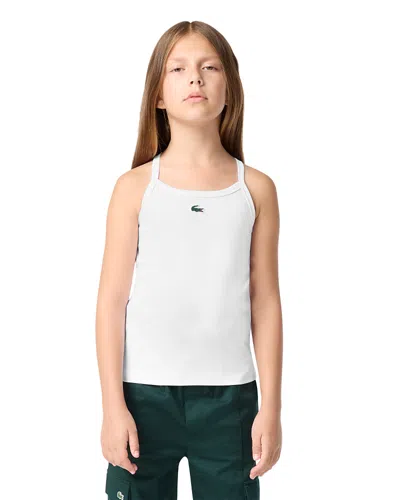 Lacoste Girls' Logo Ribbed Tank Top - Big Kid In White