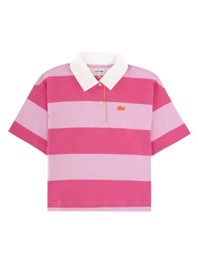 Lacoste Girls' Mini Striped Polo In Pink