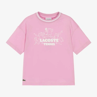 Lacoste Kids' Girls Pink Cotton Tennis Crocodile T-shirt