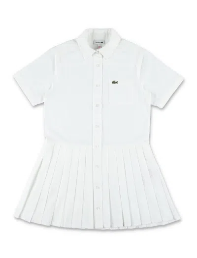 Lacoste Kids'  Girls Pleated Poplin Shirt Dress In White