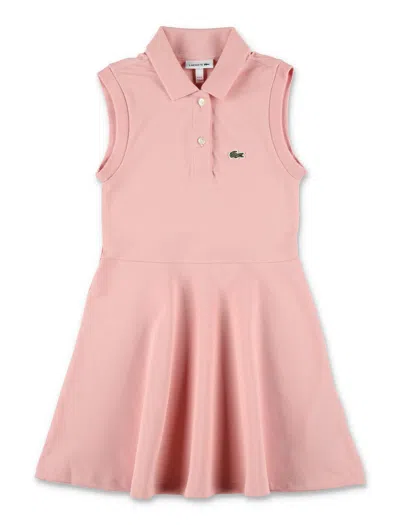 Lacoste Kids'  Girls Sleeveless Elastic Petit Piqué Dress In Pink