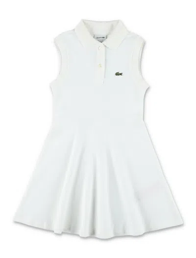 Lacoste Girls' Sleeveless Mini Dress With Ribbed Polo Collar In White