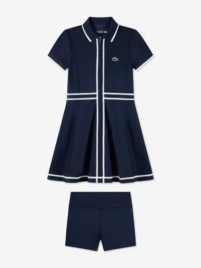 Lacoste Babies'  Girls Tennis Dress With Shorts In Blue