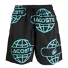 Lacoste Globe Printed Swim Shorts In Black