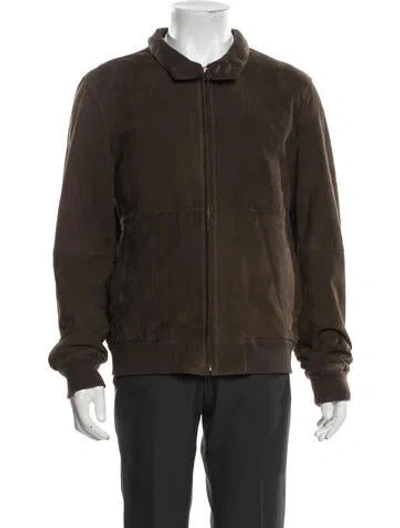 Pre-owned Lacoste Goat Leather Bomber Jacket In Brown