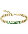 Lacoste Gold-tone Green Logo Script Chain Bracelet In Gold
