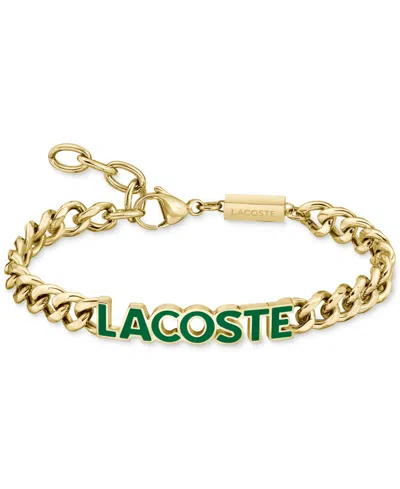 Lacoste Gold-tone Green Logo Script Chain Bracelet