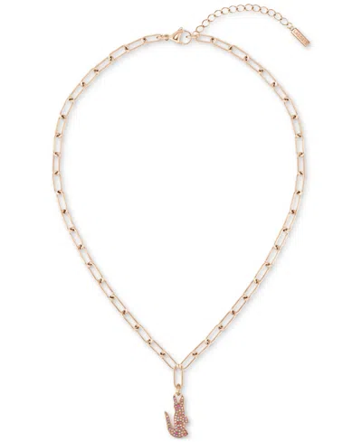 Lacoste Gold-tone Stainless Steel Pave Crocodile Pendant Necklace, 17" + 2" Extender In Carnation Gold