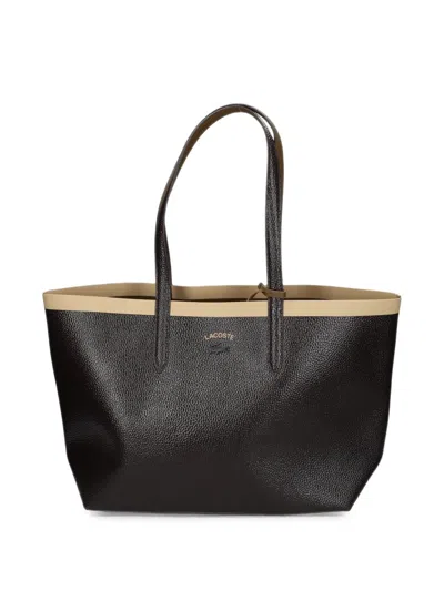 Lacoste Grainy-effect Contrast-trim Tote Bag In Brown