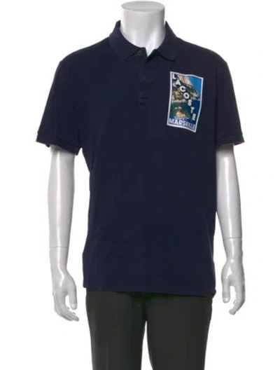 Pre-owned Lacoste Graphic Print Collar Polo Shirt In Blue