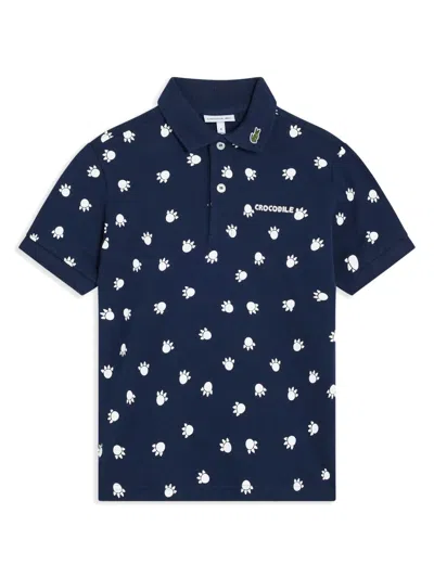 Lacoste Kids' Graphic-print Cotton Polo Shirt In Blue