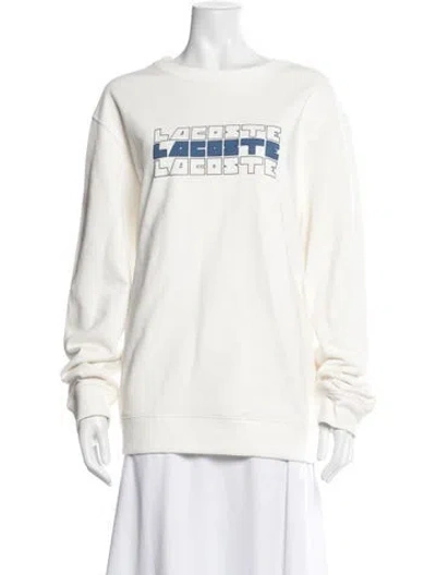 Pre-owned Lacoste Graphic Print Crew Neck Sweater In White