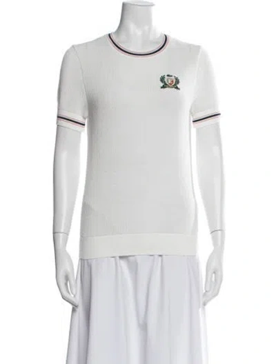 Pre-owned Lacoste Graphic Print Crew Neck Sweater In White
