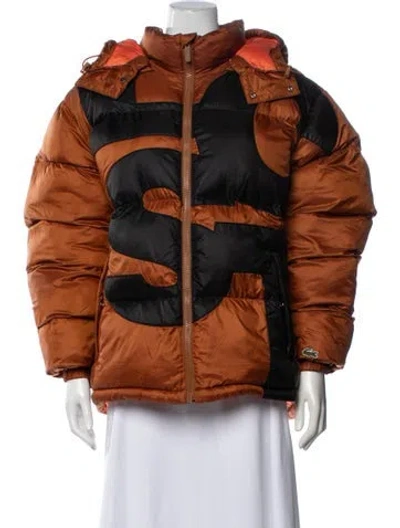 Pre-owned Lacoste Graphic Print Down Jacket In Orange
