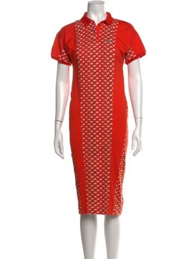 Pre-owned Lacoste Graphic Print Midi Length Dress In Orange
