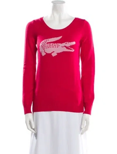 Pre-owned Lacoste Graphic Print Scoop Neck Sweater In Pink