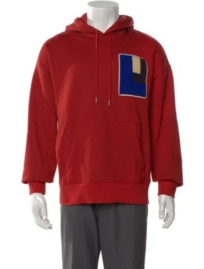 Pre-owned Lacoste Graphic Print V-neck Hoodie In Red