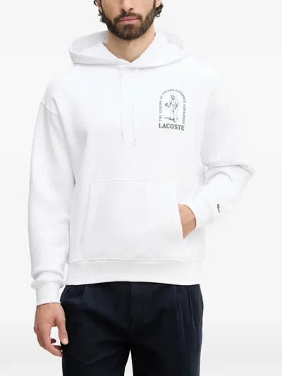 Lacoste Graphic-print Drawstring Hoodie In White