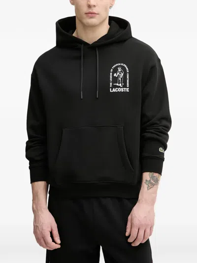 Lacoste Graphic-print Hoodie In Black