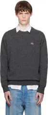 Lacoste Crocodile-embroidered Wool Sweater In Gray