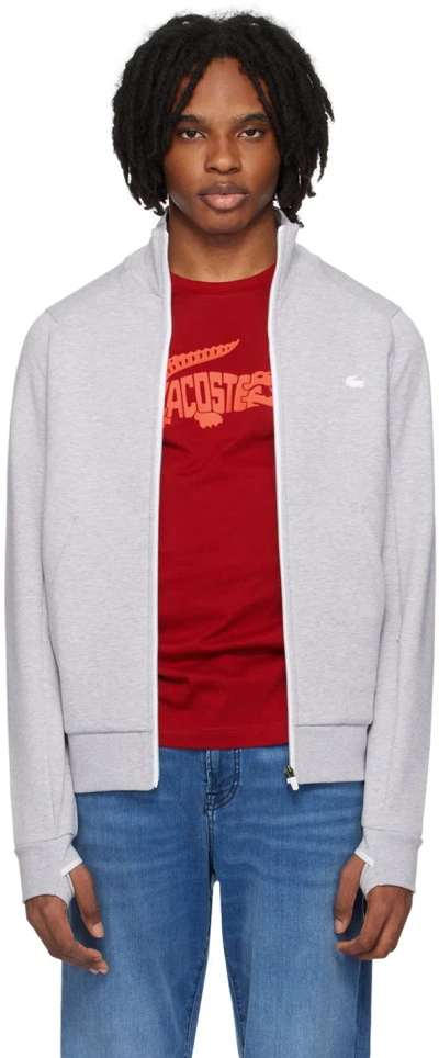 Lacoste Gray Zip-up Track Jacket In Silver Chine