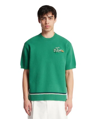 Lacoste Green Floral Crocodile Pique Sweater
