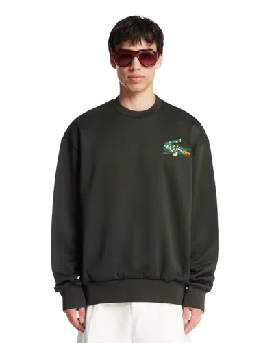 Lacoste Green Floral Crocodile Satin Sweatshirt In Black
