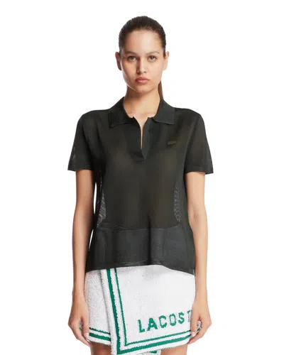 Lacoste Green Satin Pique Slim Fit Polo In Black