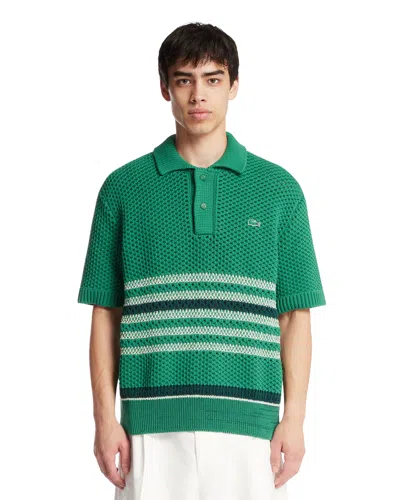 Lacoste Green Striped Polo Collar Sweater