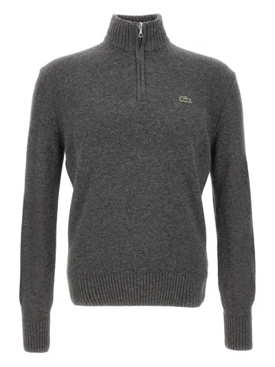 Lacoste Half-zip Embroidered Sweater In Gray