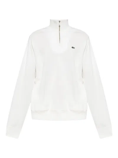 Lacoste Half-zip Embroidered Sweatshirt In White