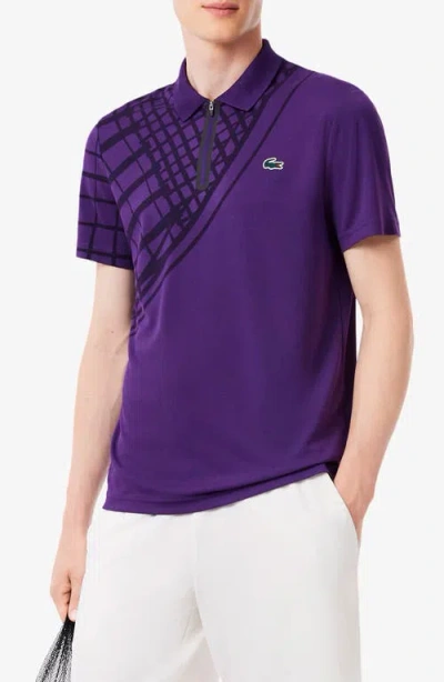 Lacoste Half Zip Polo In Purple