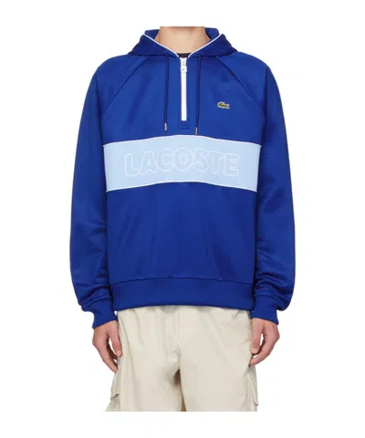 Lacoste Half-zipper Hooded Hooded Hoodie In Blue