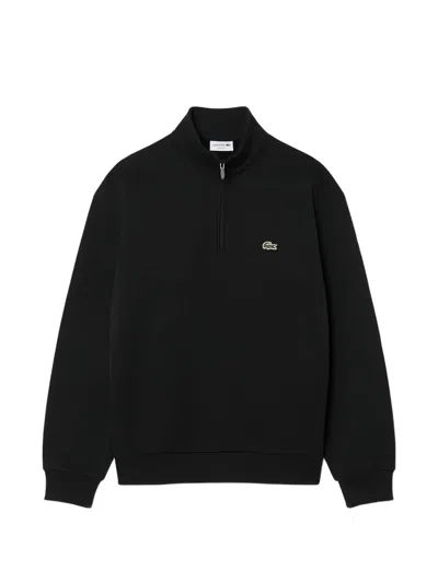 Lacoste Navy Blue Half-zip Embroidered Logo Cotton-blend Sweatshirt In Black