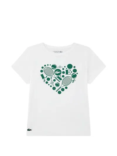 Lacoste Kids' Heart-print Logo-patch T-shirt In White