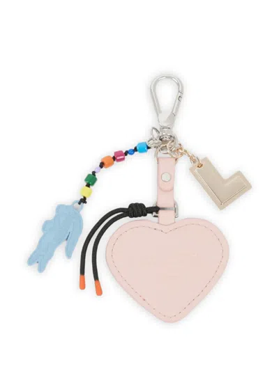 Lacoste Heart-shaped Beaded Keyring In Pink