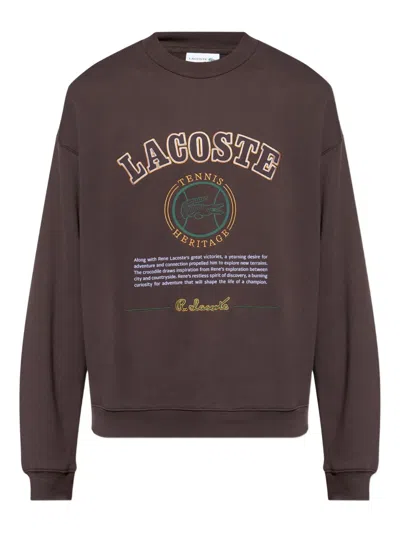 Lacoste Heritage-embroidered Fleece Sweatshirt In Brown