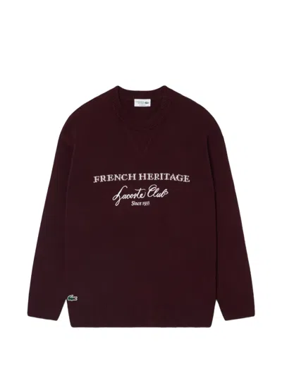 Lacoste Heritage Logo-embroidered Intarsia-knit Sweater In Burgundy