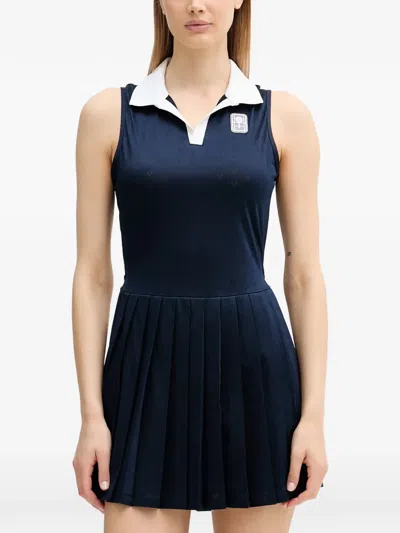 Lacoste Heritage Pleated Sleeveless Mini Dress In Blue